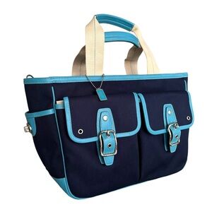 🆕 Coach Hampton Tote Shoulder Bag Blue Canvas Leather